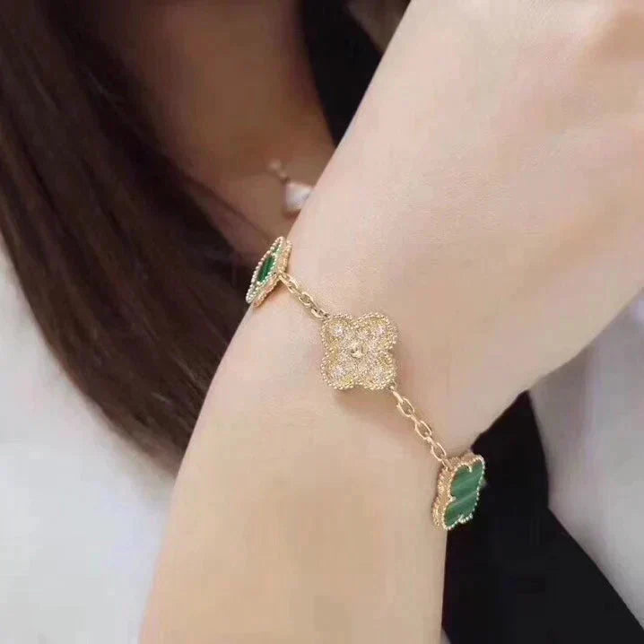 [Moco]CLOVER 5 MOTIV MALACHIT DIAMANT ARMBAND