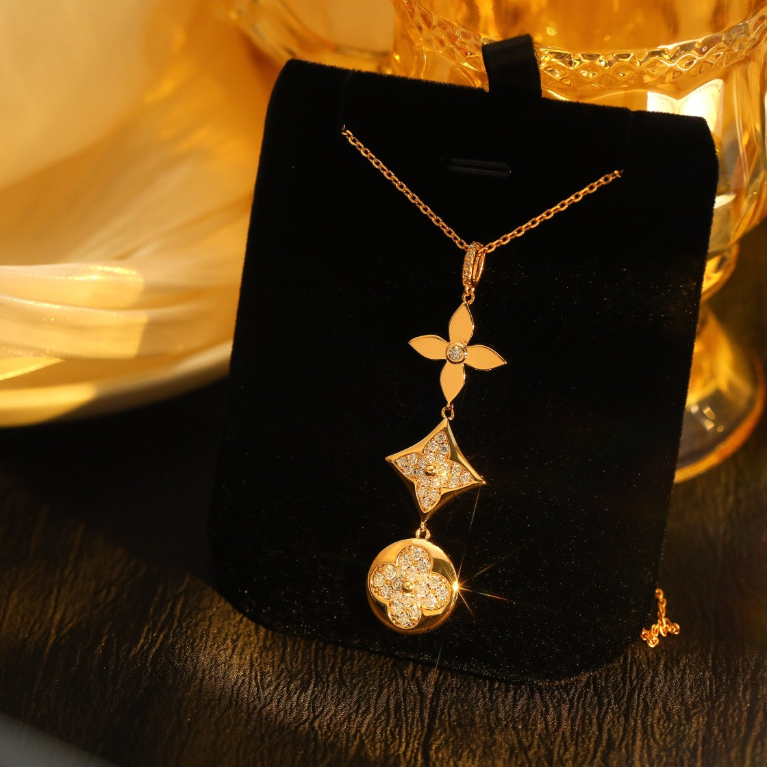 [Moco]Stern- und Sonnen-Diamant-Roségold-Halskette