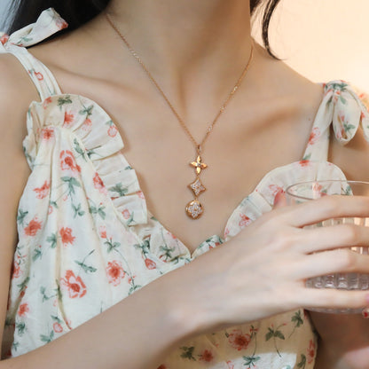 [Moco]Stern- und Sonnen-Diamant-Roségold-Halskette