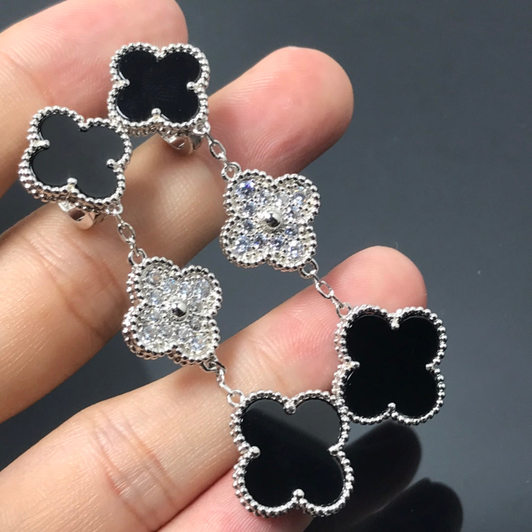 [Moco]CLOVER 3 MOTIV DIAMANT ONYX SILBER OHRRINGE