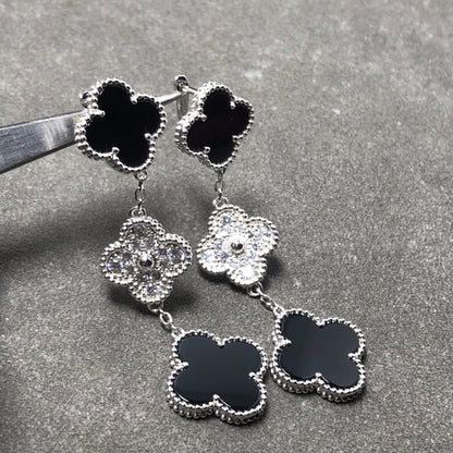 [Moco]CLOVER 3 MOTIV DIAMANT ONYX SILBER OHRRINGE
