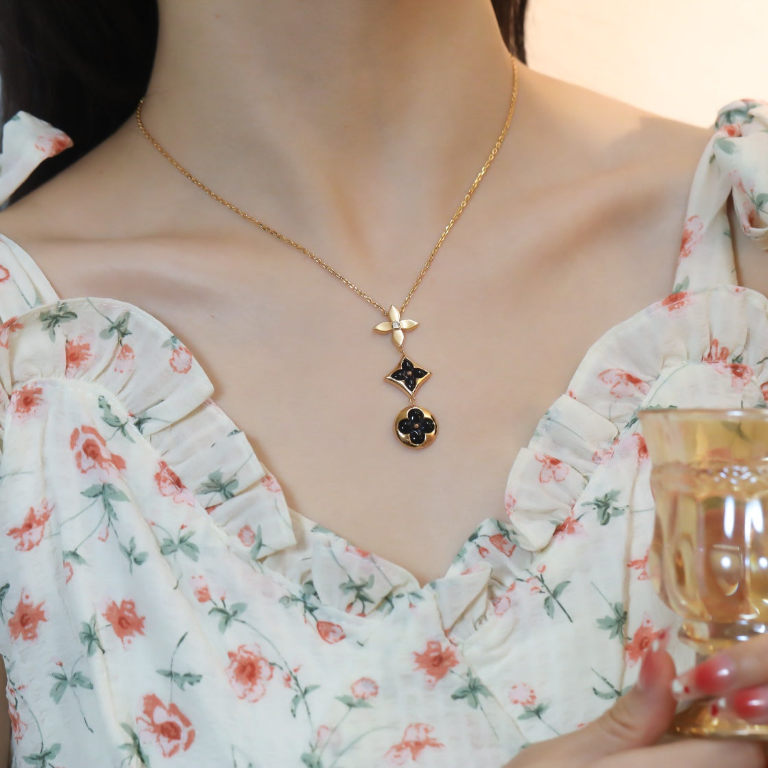 [Moco]Stern und Sonne Onyx Roségold Halskette
