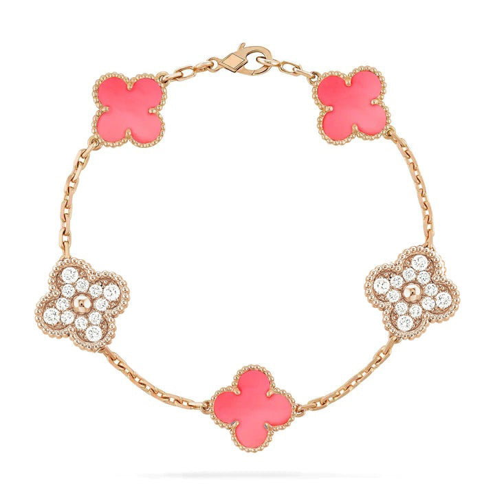 [Moco]CLOVER 5 MOTIV DIAMANT PINK MOP PINK GOLD ARMBAND