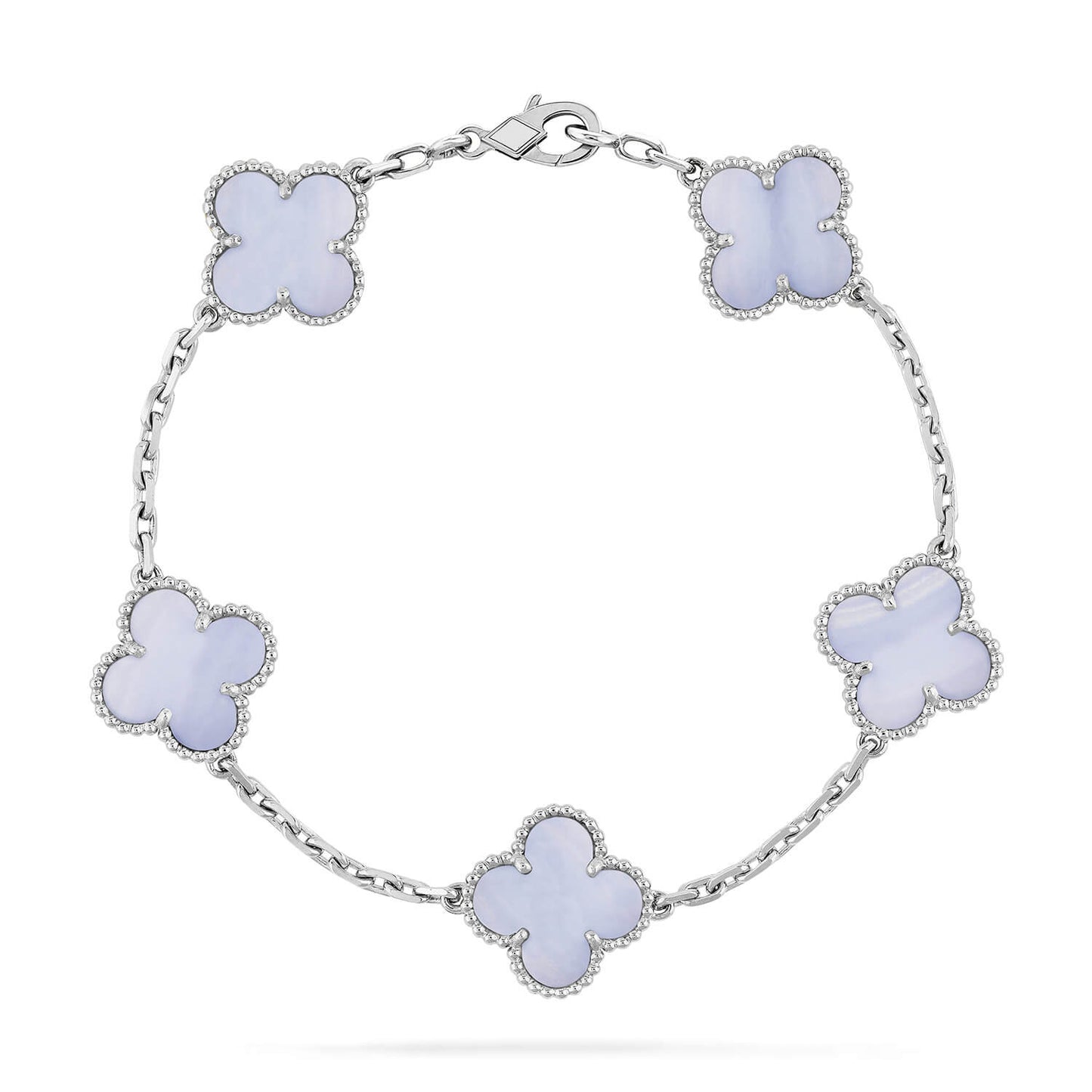 [Moco]CLOVER 5 MOTIV LILA CHALCEDON ARMBAND SILBER 