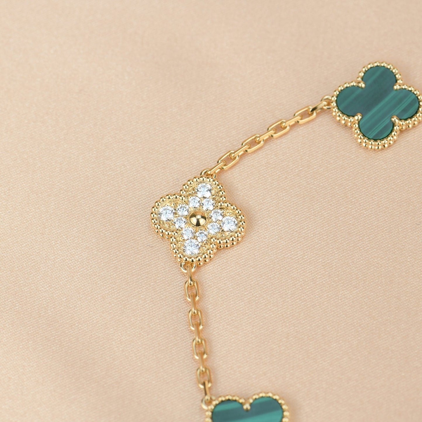 [Moco]CLOVER 5 MOTIV MALACHIT DIAMANT ARMBAND