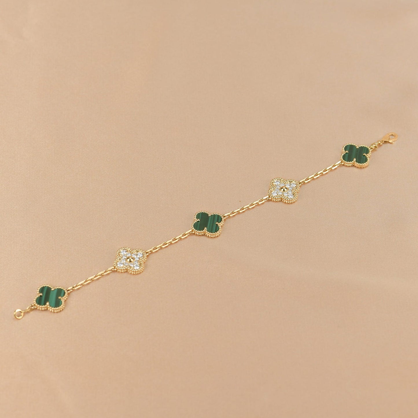 [Moco]CLOVER 5 MOTIV MALACHIT DIAMANT ARMBAND