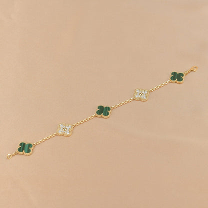 [Moco]CLOVER 5 MOTIV MALACHIT DIAMANT ARMBAND