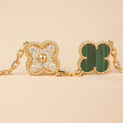 [Moco]CLOVER 5 MOTIV MALACHIT DIAMANT ARMBAND