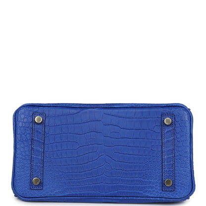 Hermes Birkin 25 Bleu Royal Matte Porosus Crocodile Gold Hardware