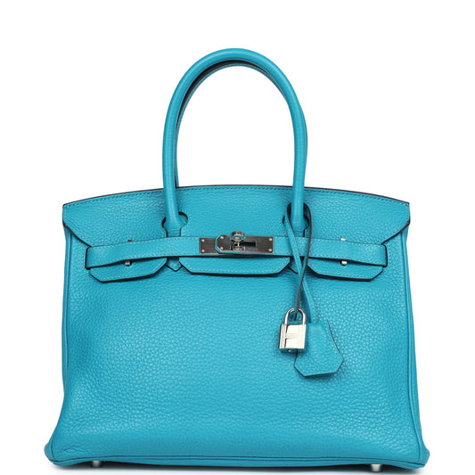 Hermes Birkin 30 Turquoise Clemence Palladium Hardware