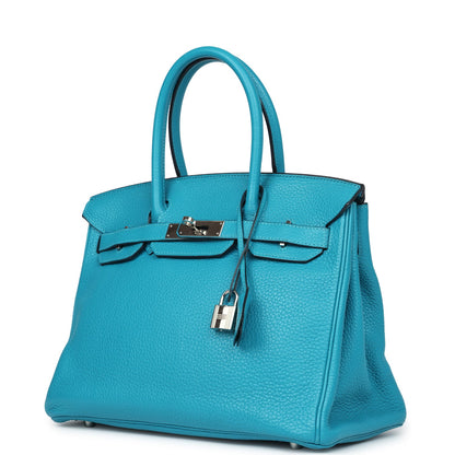 Hermes Birkin 30 Turquoise Clemence Palladium Hardware