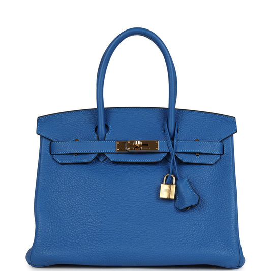 Hermes Birkin 30 Bleu Hydra Clemence Gold Hardware
