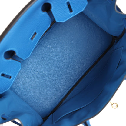 Hermes Birkin 30 Bleu Hydra Clemence Gold Hardware