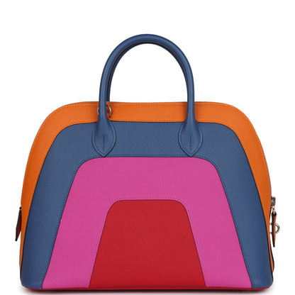 Hermes "Sunset" Rainbow Bolide 31 Abricot, Bleu Agate, Magnolia and Rouge Casaque Epsom Palladium Hardware