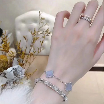 [Moco]CLOVER 5 MOTIV LILA CHALCEDON ARMBAND SILBER 