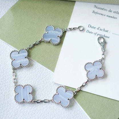 [Moco]CLOVER 5 MOTIV LILA CHALCEDON ARMBAND SILBER 