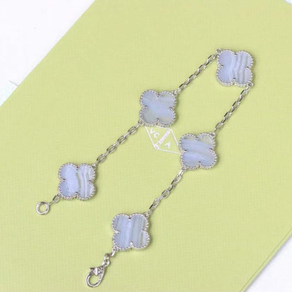 [Moco]CLOVER 5 MOTIV LILA CHALCEDON ARMBAND SILBER 