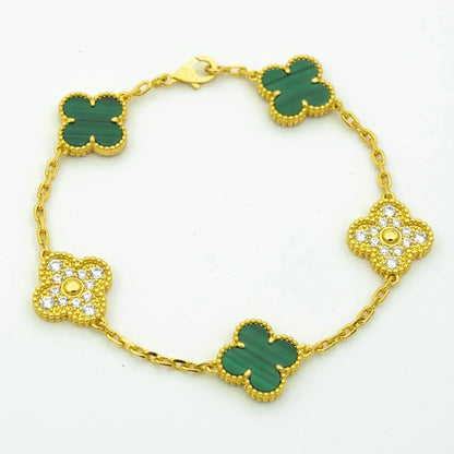 [Moco]CLOVER 5 MOTIV MALACHIT DIAMANT ARMBAND