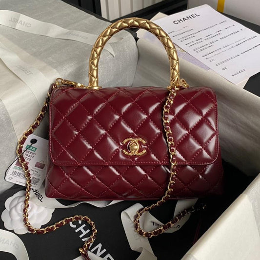 CC 24A Coco Handle Small 23cm Burgundy Patent Calfskin Gold Hardware