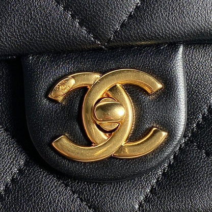CC 24K Mini Flap Bag 21cm Black Lambskin Gold Hardware
