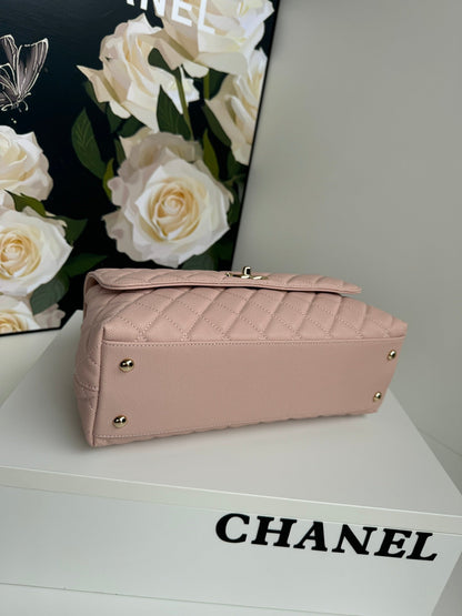 coco handle medium 29cm pink quilted caviar leather gold hardware