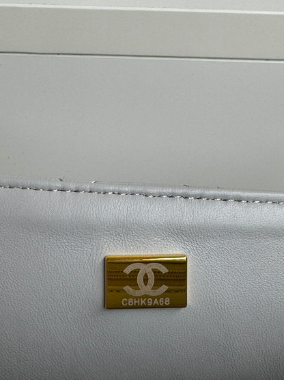 24c mini flap bag 20cm with top handle grey calfskin
