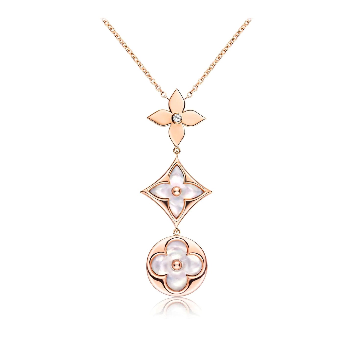 [Moco]COLOR BLOSSOM LARIAT HALSKETTE ROSA GOLD WEISS PERLMUTT UND DIAMANT