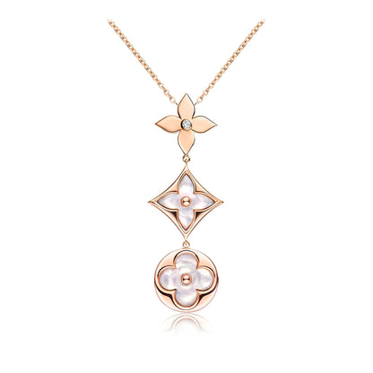 [Moco]COLOR BLOSSOM LARIAT HALSKETTE ROSA GOLD WEISS PERLMUTT UND DIAMANT