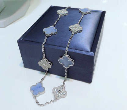[Moco]CLOVER 10 MOTIVE CHALCEDON DIAMANTEN SILBER HALSKETTE
