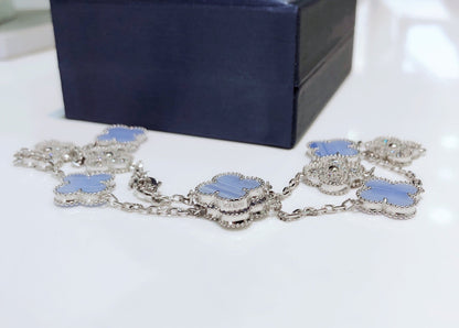[Moco]CLOVER 10 MOTIVE CHALCEDON DIAMANTEN SILBER HALSKETTE